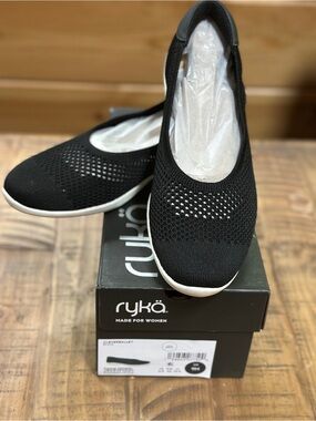Ryka Black Knit Slip-On Ballet Flat with White Sole